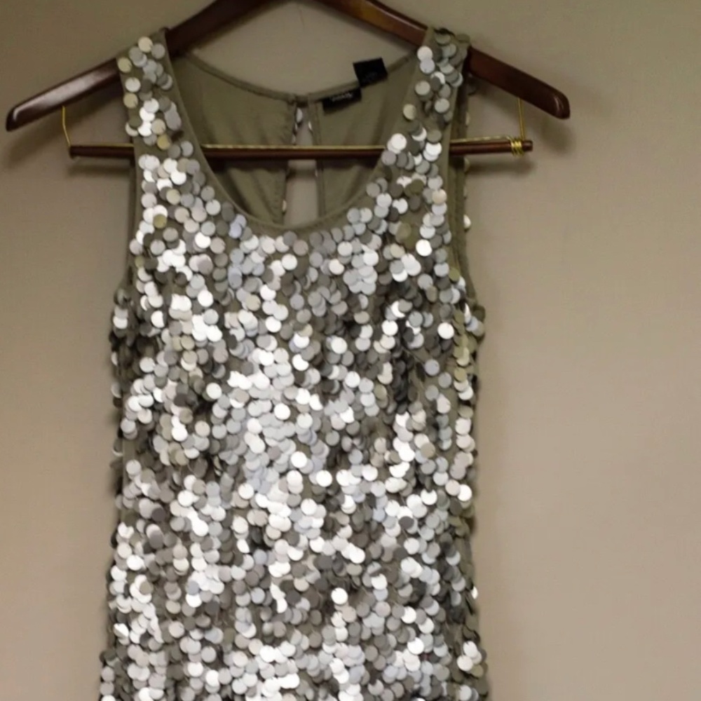 Vanity Womens Silver Large Sequins Party Cocktail Dress Size S Rayon & Polyester